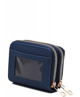 Double Zip Accordion Card Holder Wallet SA014 NAVY